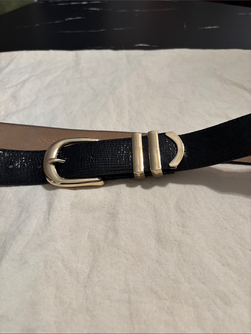 Ann Taylor Black Belt with Gold Buckle